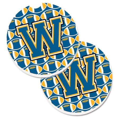 Carolines Treasures Letter W Football Blue and Gold  Cup Holder Car Coaster, PK2 CJ1077-WCARC